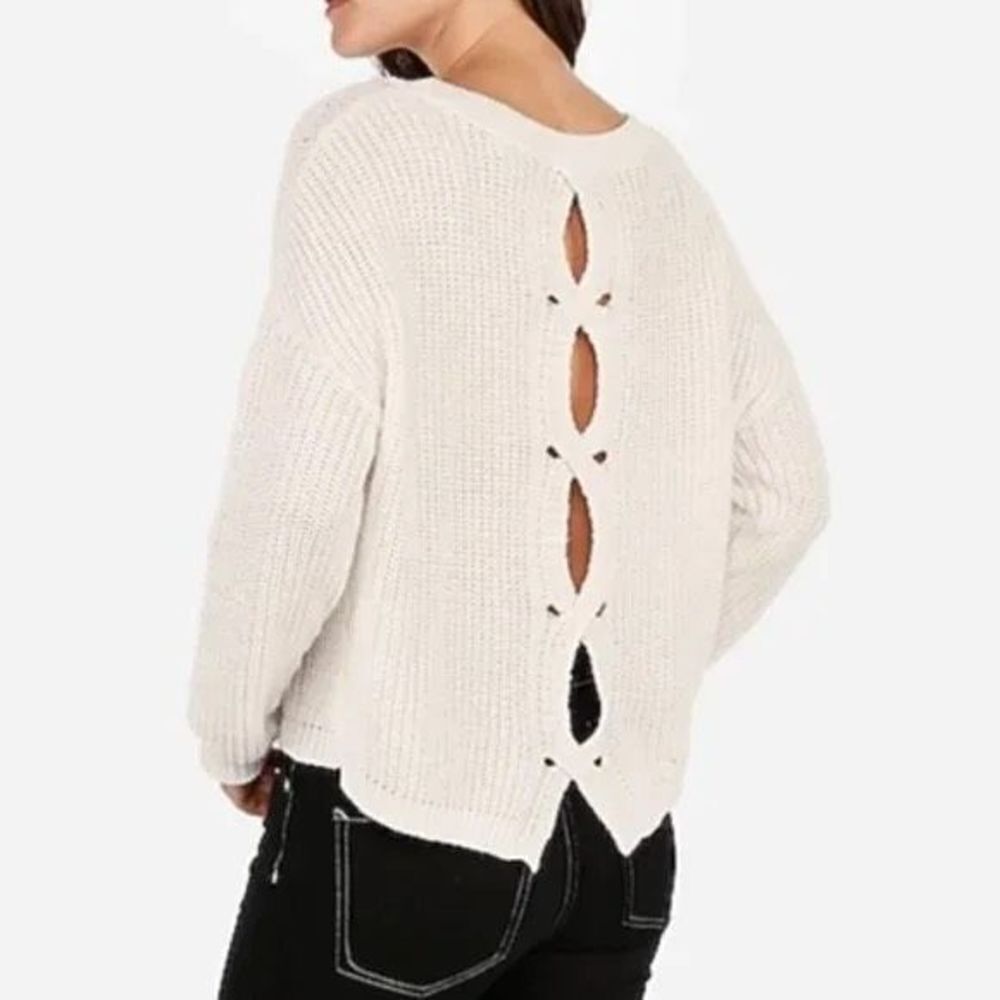 Express Cable Knit Split Back Sweater - image 4
